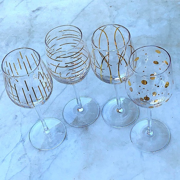 MIKASA CHEERS METALLICS GOLD STEM WINE GLASS 14 FL OZ SET OF 4 - Picture 2 of 10